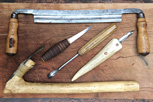 A collection of five woodcarving tools, 2016